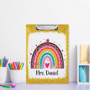 Personalized Teacher Clipboard, Custom Rainbow FAUX Glitter Clipboard, Cute Back to School Gift, Teacher Clipboard, Mrs. Name Gift