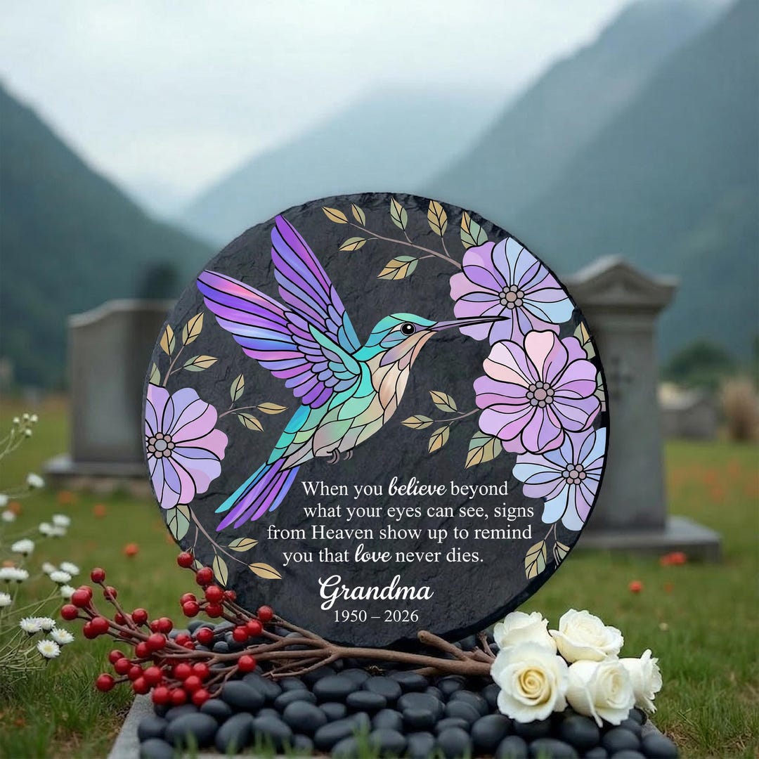 Personalized Garden Stone, Hummingbird Memorial Plaque, Printed Floral ...