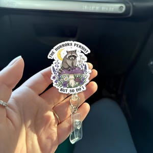 Raccoon Mushroom Badge Reel: Funny Vintage ID Holder