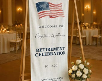 Custom Cotton Linen Banner: Retirement Celebration Banner Personalized Name Date Military Theme Event Decor