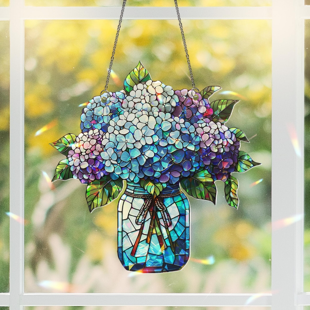 Hydrangea Window Display Acrylic Hologram Window Hanging: Hydrangeas Bouquet Art - Etsy