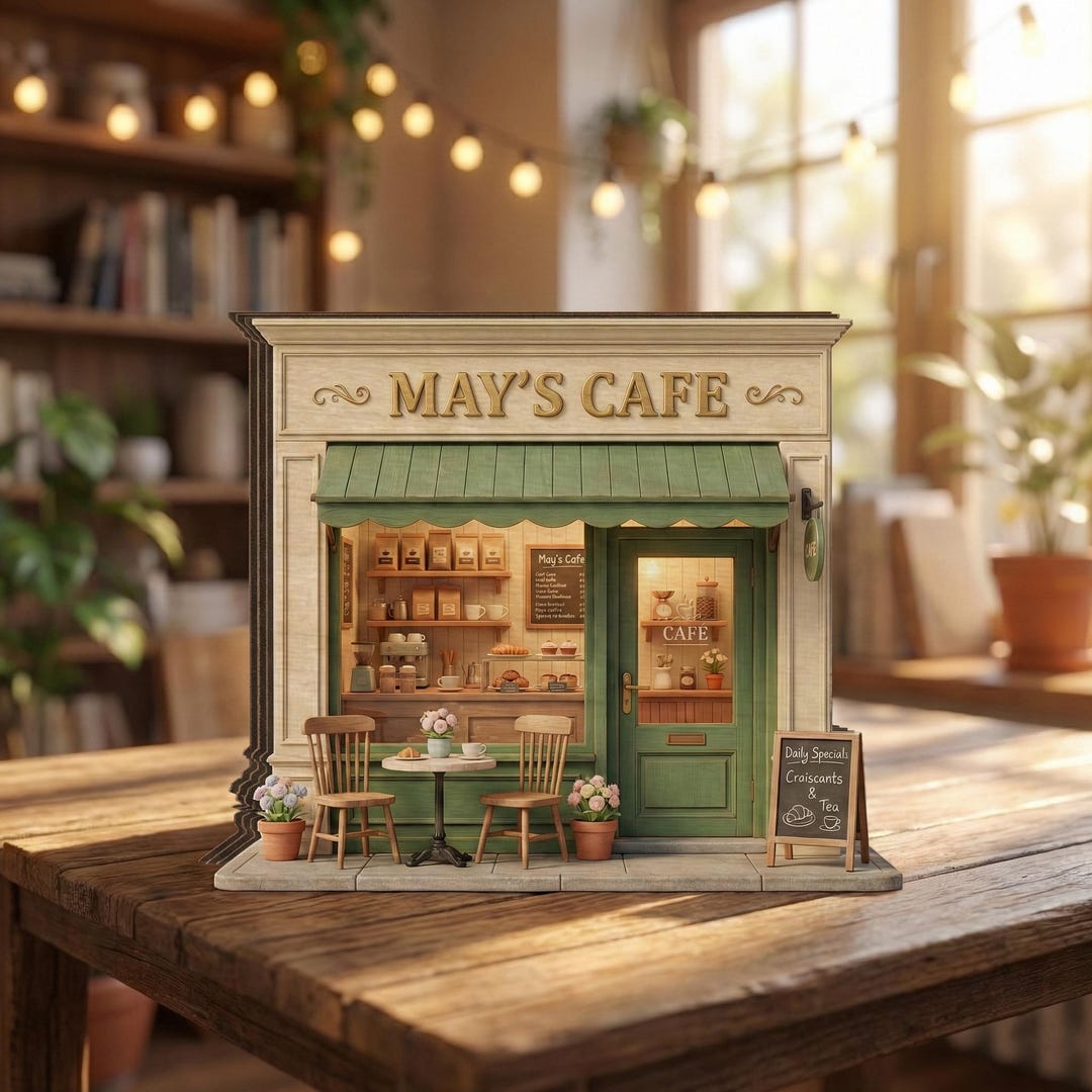 Personalized Wooden Cafe Diorama Block, Miniature Shop Front Display ...
