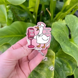 Funny Nurse Badge Reel, Goose ID Badge Holder, Born to Yap Badge Clip, Silly Animal RN Gift, Retractable Badge Reel