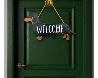 🐾 Letrero Perro Dachshund De Metal – Colgante Para Puerta/Pared 27cm (Regalo Colorido)