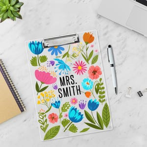 Personalized Teacher Clipboard, Custom Name Clipboard for Teacher, Floral Clipboard Gift, Cute School Office Supplies, Back To School Supply