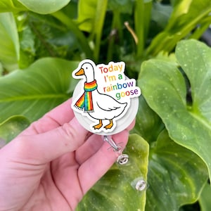 Rainbow Goose Badge Reel – Cute LGBT ID Holder with Pride Scarf, Funny LGBTQ+ Work Accessory for Nurses, Teachers, and Allies