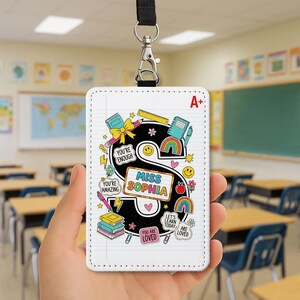 Personalisierter Lehrer Ausweishalter, Personalisierter Ausweis mit Namen, niedliches Schlüsselband für den Schulanfang, Klassenzimmer Accessoire für Erzieher
