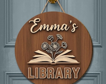 Personalized Library Sign: Custom Wooden Book Lover Decor