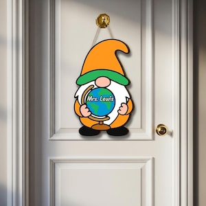 Teacher Gnome Door Hanger: Custom Classroom Wood Sign