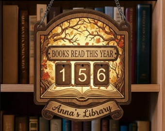 Rastreador personalizado de libros de otoño leídos este año: letrero colgante de pared para biblioteca.