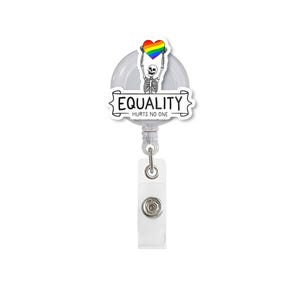 Equality Hurts No One Badge Reel – LGBTQ+ Pride Skeleton ID Holder, Colorful Rainbow Heart Clip for Nurses, Teachers, and Allies