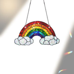 Acrylic Hologram Window Hanging: Rainbow with Clouds Design