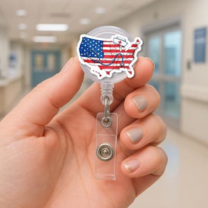 Badgehaspel VS verpleegkundige, patriottische RN ID-houder, clip verpleegkundige Amerikaanse vlag, medisch personeel cadeau, 4 juli-badgeaccessoire