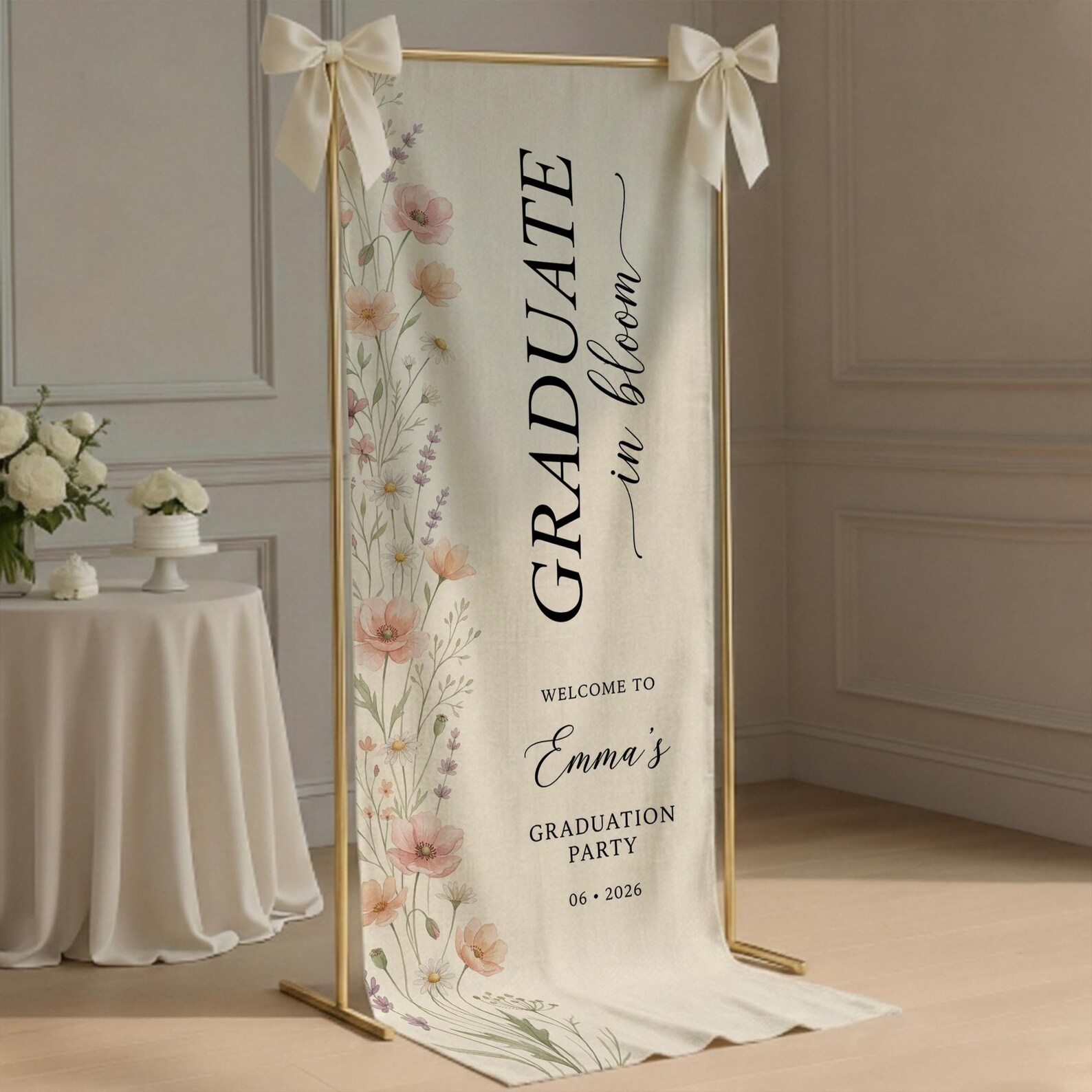 Spring Graduation Linen Custom Graduation Welcome Sign Linen Tapestry: Wildflower Graduation ...