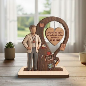 Personalized Wooden Male Teacher Desk Plaque with Proverbs 31:26 Scripture