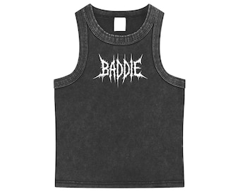 Baddie Y2K Frau Tank Top | Schnee gewaschen schwarz bauchfrei | Alternative Mode Y2K