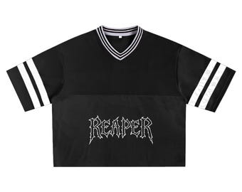 Time Waits For No Soul - Gothic Mesh Baseball Jersey | Reaper Hourglass Design | Dark Alternative Streetwear | Goth