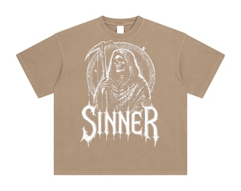 Gothic Sinner Unisex T-Shirt | Gewaschen Sand Reaper Design | Alternative Mode | Grunge Street Kleidung |