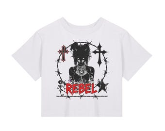 Camiseta gótica Rebel Queen | Moda urbana punk feminina | Camiseta energética Bad Bitch | Moda alternativa | Camiseta escura feminina - 200 g/m²