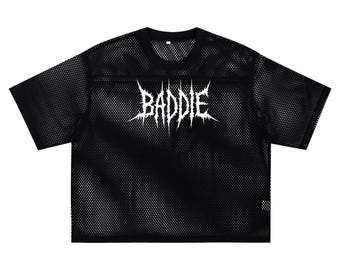 Netz-Top | Metall Baddie Ästhetik | Schwarzes Durchsichtig Festival Top | Alternative Mode | Grunge Street Kleidung | Dark Academia | Gothic Tee
