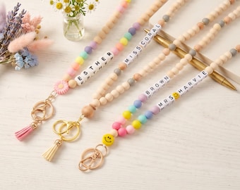 Cordão personalizado estilo boho para professores, cordão de madeira, cordão com nome personalizado, porta-crachá, crachá de identificação, cordão para enfermeiros, presente de agradecimento aos professores