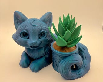 Lunar Moon Kitty Planter with Removable Succulent