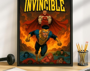 Póster de Mark Grayson y Omni-Man: El Invencible – Póster de cómics de superhéroes – Decoración de pared con arte de fan – Descarga digital instantánea