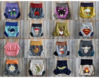 CUSTOM / Made To Order Upcycled Wool Soaker Cover Diaper Cover  With Added Doubler CUSTOM SOAKER Pick Your Size Color Applique