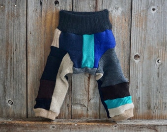 NEWBORN Upcycled Cashmere/ Wool Longies Soaker Cover Diaper Cover With Two Full Layers Boy Patchwork Scrappy 0-3 Months