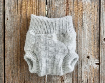 Upcycled Cashmere Soaker Cover Diaper Cover With Added Doubler Light Gray NEWBORN 0-3 Months