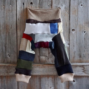 Upcycled Merino Wool Longies Soaker Cover Diaper Cover With Two Full Lyers Crazy Patchwork Scrappy Boy Colors MEDIUM 6-12 Months