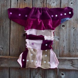 Upcycled Cashmere Nappy Cover Diaper Cover Wool Wrap One Size Fits Most Girly Color Patchwork Scrappy/ Burgundy