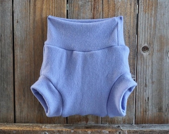 Upcycled Cashmere Diaper Cover Soaker: Lavender Wool Shorties (6-12 Months)