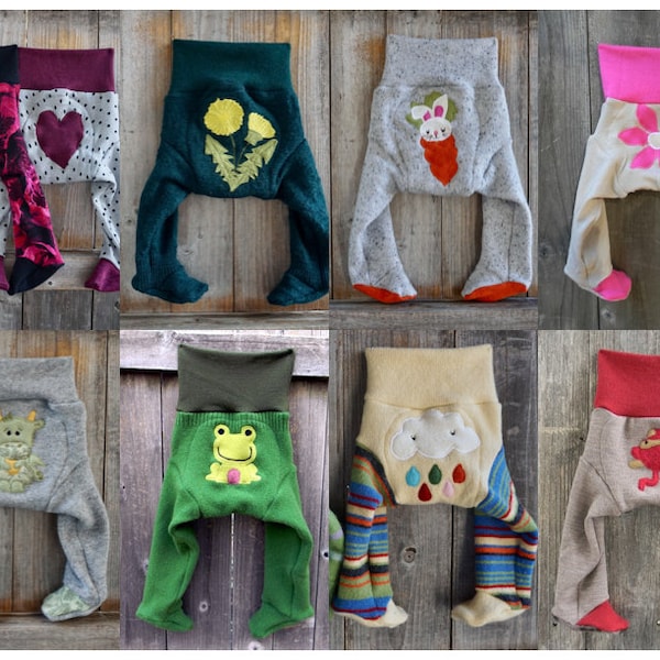 PERSONNALISÉ / Couvre-couche longies FOOTIES en laine recyclée avec doubleur supplémentaire Sélectionnez votre taille Couleur appliqué