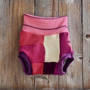 Upcycled Wool Diaper Cover Shorties: Cashmere Merino Patchwork (3-6 Months)