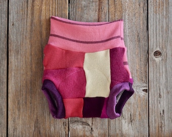 Upcycled Merino Wool/ Cashmere Soaker Cover Diaper Cover Shorties With Doubler Girly Color Patchwork SMALL 3-6 Months