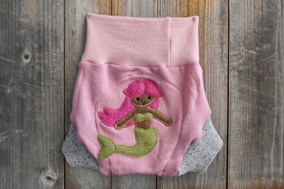 upcycled wool soaker Cloth diaper cover Pink and grey with a music note applique newborn wool shorties with added doubler in the wetzone