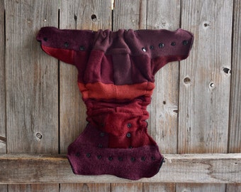 Upcycled Cashmere Nappy Cover Diaper Wool Wrap One Size Fits Most Burgundy Patchwork Scrappy With Added Doubler/ Black