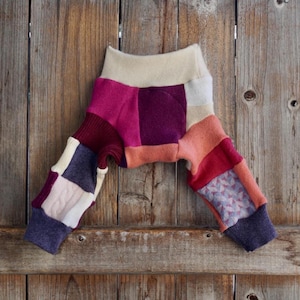 Cubrepañal Longies 100 % cachemir reciclado con doble capa, diseño de patchwork femenino, para recién nacidos (0-3 meses)