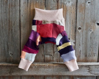 Upcycled Cashmere Longies Soaker Cover Diaper Cover With Added Doubler Girly Colors Patchwork Scrappy Longies NEWBORN 0-3 Months M