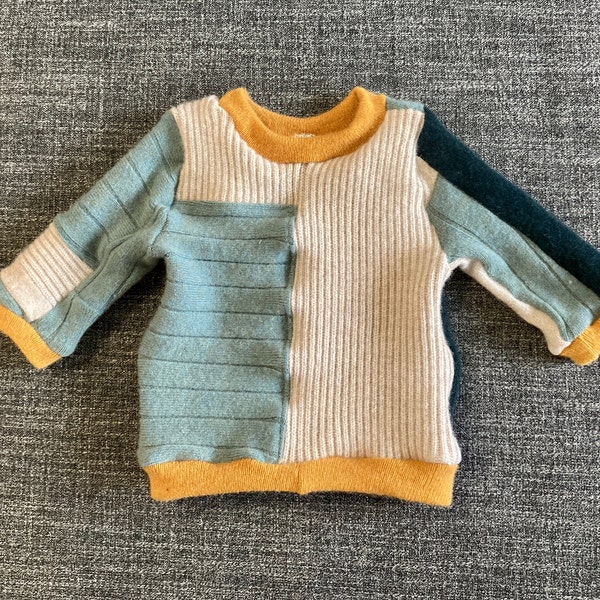 3 Months Upcycled 100% Cashmere Patchwork Gender Neutral Sweater Baby By Baby Girl Sweater Pastel Size SMALL