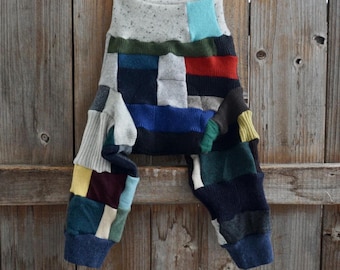 Upcycled Cashmere Longies Diaper Cover: Boy Patchwork LARGE 12-24 Months
