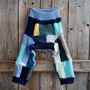 Upcycled Cashmere Longies Soaker Cover Diaper Cover With Added Doubler Boy Crazy Patchwork Zero Waste LARGE 12-24 Months