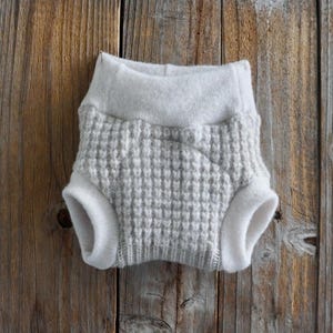 Upcycled Cashmere Diaper Cover: Cream Cable Knit Pattern NEWBORN (0-3 Months)