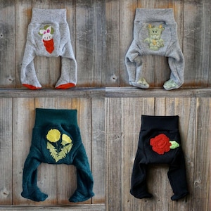 Custom Upcycled Wool Footies: Applique Diaper Cover Longies
