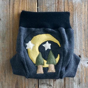 Upcycled Lambswool Cashmere Diaper Cover: Moon Applique (3-6 Months)