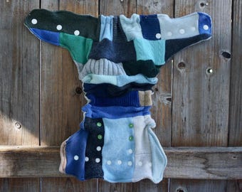 Upcycled Cashmere Diaper Cover: Nappy Cover  Boy's Patchwork, One Size