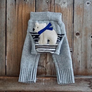 Funda para pañales de cachemira reciclada para bebé, con aplique de oso polar gris, para recién nacidos de 0 a 3 meses