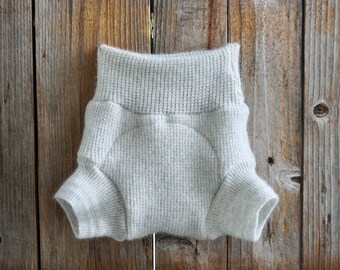 Upcycled Cashmere Soaker Cover Diaper Cover With Added Doubler Light Gray SMALL 3-6 Months