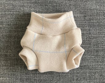 Upcycled Cashmere Soaker Cover Diaper Cover With Three Full Layers Cream/ Light Blue NEWBORN 0-3 Months